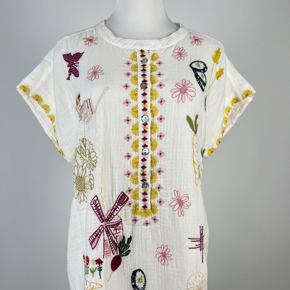 NWOT Johnny Was Women's Embroidered Linen Cotton Mini Dress White Size XL Pocket - Picture 6 of 15